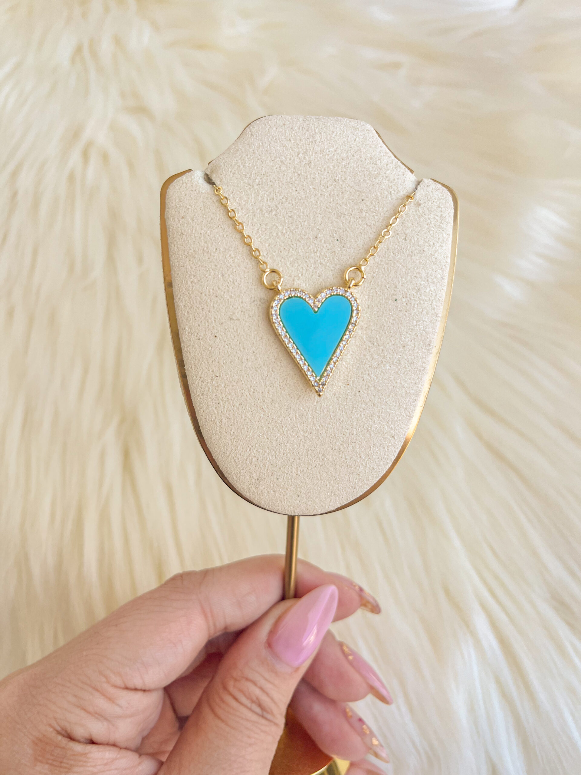Cadena Corazon aguamarina